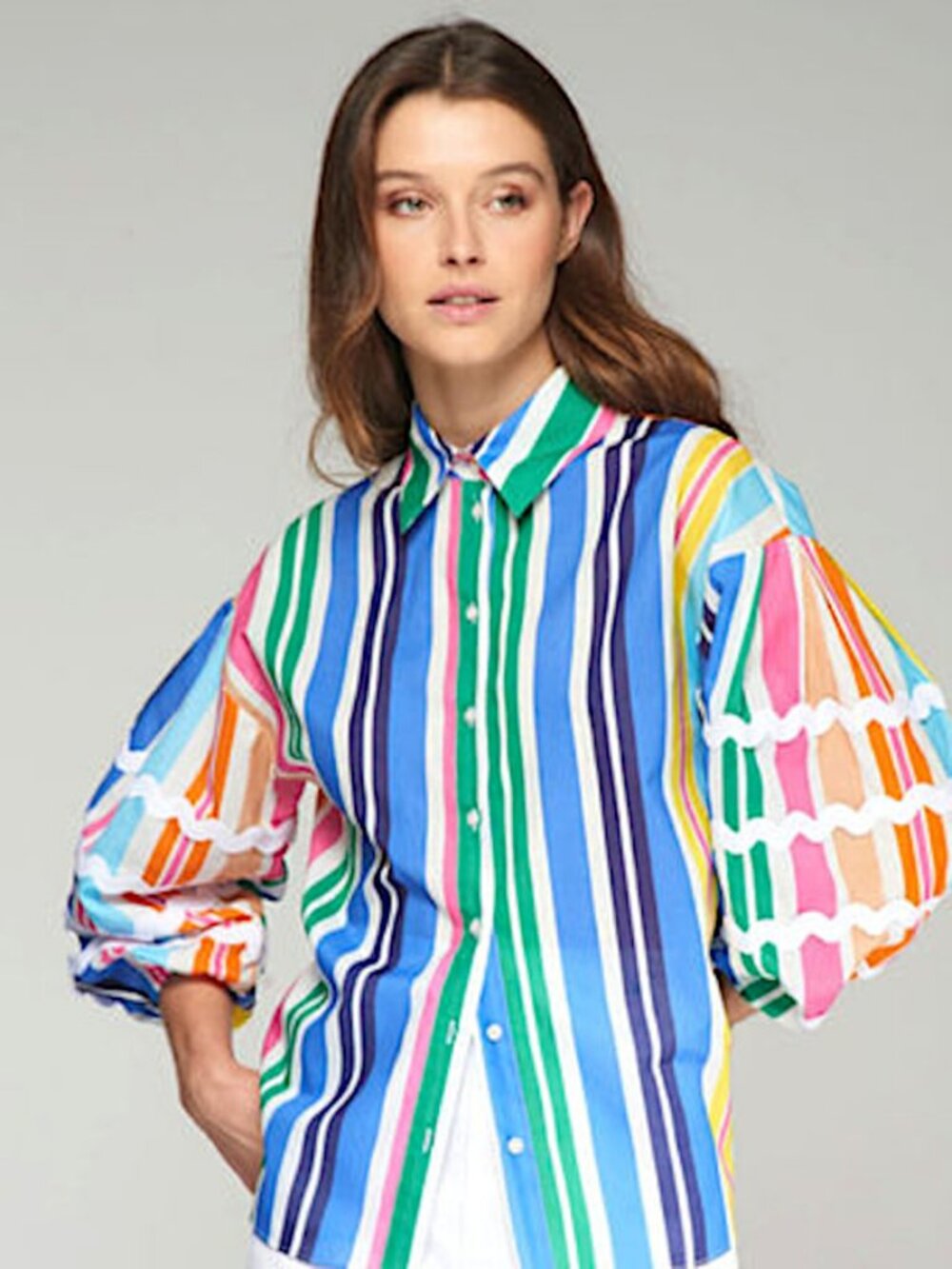 Vilagallo rainbow stripe puff sleeve Manga blouse